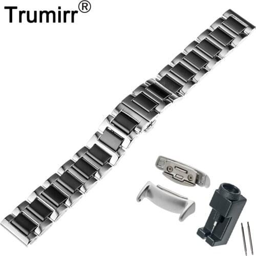 18mm Ceramic Watch Band + Adapters for Samsung Gear Fit 2 SM-R360 Smart Watchband Butterfly Buckle Strap Wrist Belt Bracelet