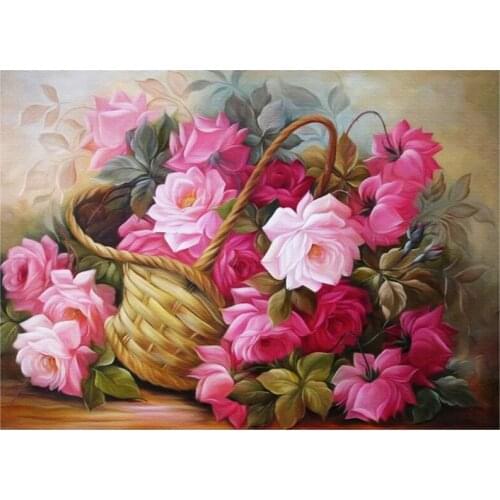 Needlework Resin Diamond Embroidery Basket of Flowers Partial Diamond Painting Rhinestones Full Round Drill Mosaic Painting