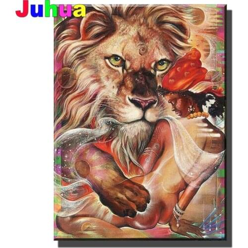 DIY Diamond painting Lion And African woman,cross stitch 3d,diamond embroidery Full Round Square,mosaic Set crafts
