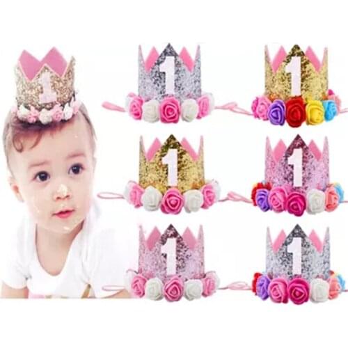 Ipalmy Happy First Birthday Party Hats Decor Cap One Birthday Hat Princess Crown 1st 2nd 3rd Year Old Number Baby Hair Accessory