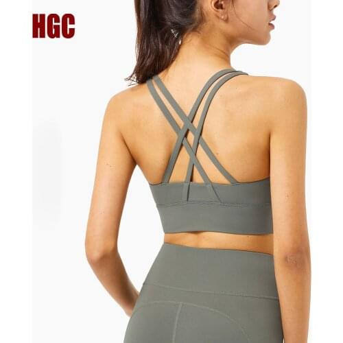 HGC Sport Bra High Impact Support Elastic Gym Fitness Padded Crop Top Push-up Back Crisscross Sexy Yoga Underwear Workout Vest