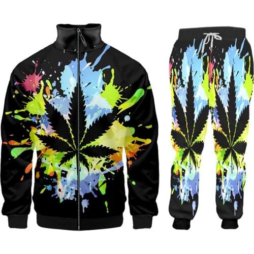 IFPD Tracksuits For Women Colorful Leaves 3d Printed Men Hoodie + Jogging Pants Set Harajuku Weeds Casual Sportswear Streetwear