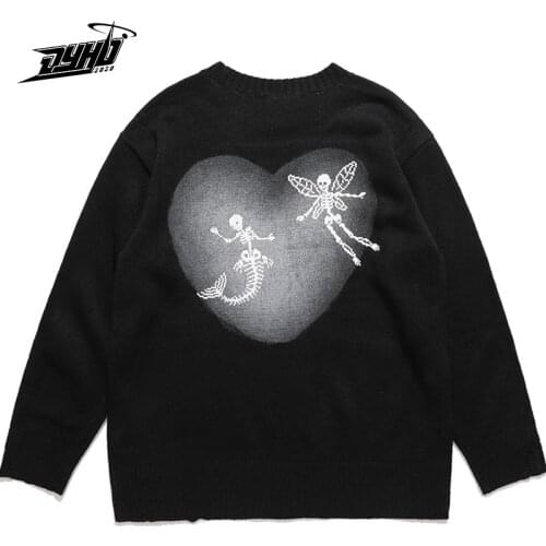 Y2K Skeleton Sweaters Men Women Pullovers O-Neck Knitwear Loose Knitted Jumpers Casual Streetwear 2021 Autumn Vintage Hole Tops