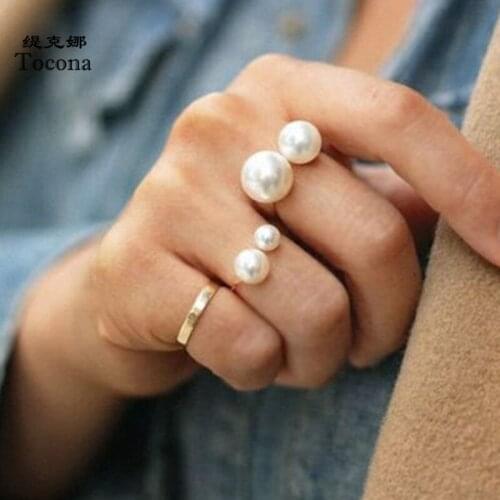 Tocona 3pcs/sets Luxury Pearl Stone Ring Sets for Women Gold Color Alloy Metal Simple Style Open Ring Jewelry Accessories 15335