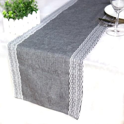 Rustic Lace Table Runner Natural Imitated Linen Burlap Jute Table Runners Gray Wedding Christmas Birthday Party Table Decoration