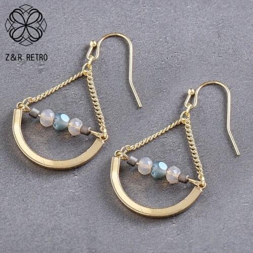 Vintage Geometric Hanging Drop Earring with Bead Gold Color Hook Pendientes Decorative Body Jewelry for Women Korean Accessories