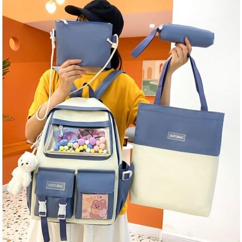 Large Capacity Schoolbag For Elementary School Students Bookbags 4 Piece Set School Bags For Girls Canvas Womens Backpack Cute