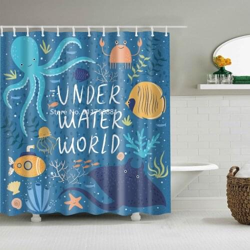 Cartoon Octopus and Crab Printed Waterproof and Mildew Resistant with Hugs Fashion Cute Shower Curtains Home Bathroom Decor