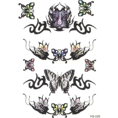 3pcs Flash Black Butterfly Waterproof Temporary Tattoos Men Flash Powder Tattoo Tiger Animal Temporary Tattoo Gold Power tatoo