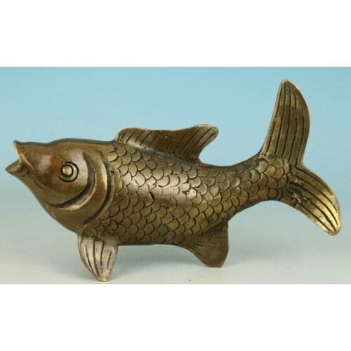 YM 308 Chinese Old Brass Collectable Handwork Carved Fish Statue Figure Ornament
