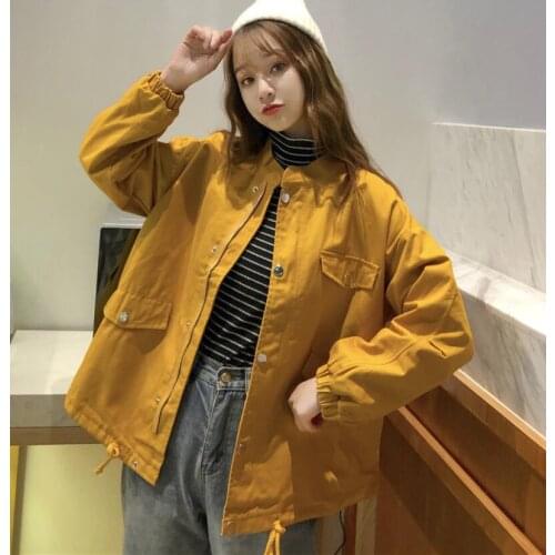 Womens denim tooling jacket 2019 autumn new loose womens jackets casual zipper drawstring close short coat outerwear parkas