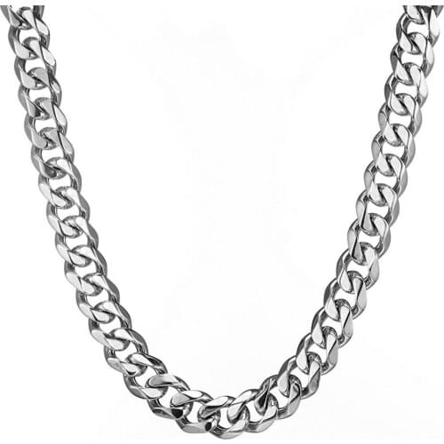 12/15mm Wide Cool Biker Men Stainless Steel Polishing Silver Curb Cuban Link Chain Necklace 16-40inch