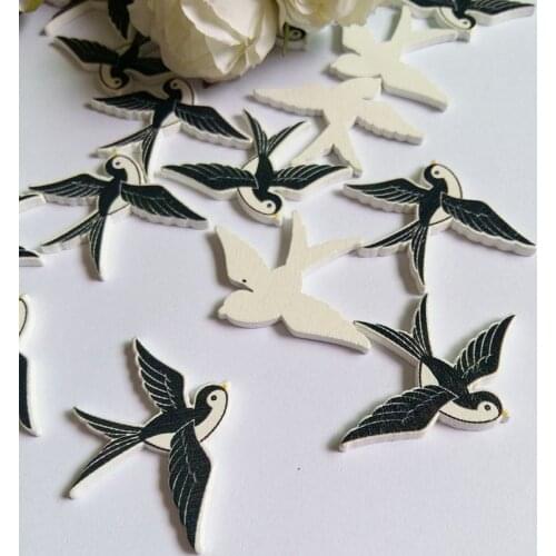 120Pcs/lot NO hole Swallow Pattern Wooden Buttons for Scrapbooking Craft Sewing Supplies 40x30mm
