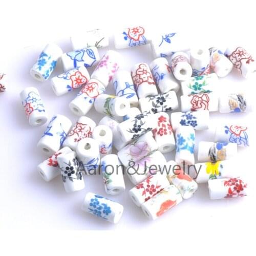 17x9mm 30pcs white flower print Ceramic Beads Loose Beads Fit Jewelry Diy Spacer beads YKL0311