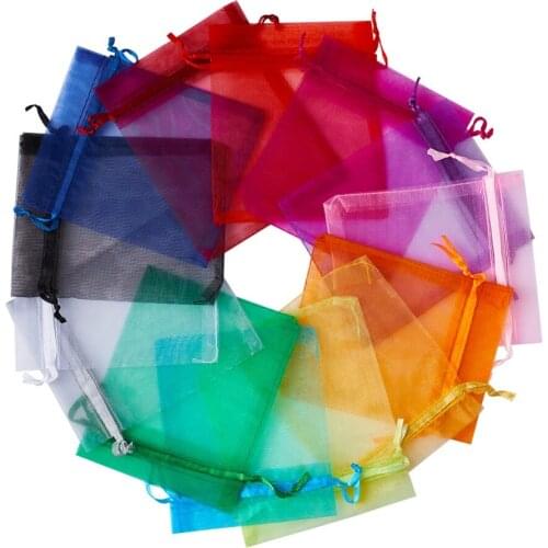 200pcs 12x10cm Mixed Color Organza Storage Bags For Storing Jewelry Bracelet Anklet Necklace Drawable Party Gift Display Pouches