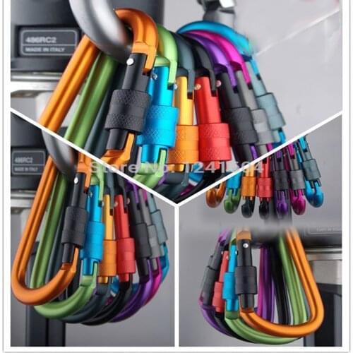 2pcs D-Type Aluminium Alloy Carabiner Hook Keychain Survival Outdoor Camping Travel Kits Camping Hooks for Cycling Hang22g SK