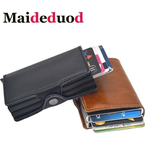 Genuine Leather Automatic Credit Card Holder Men High Quality Aluminum Business Credit Card Multi-function Card Holder Wallet