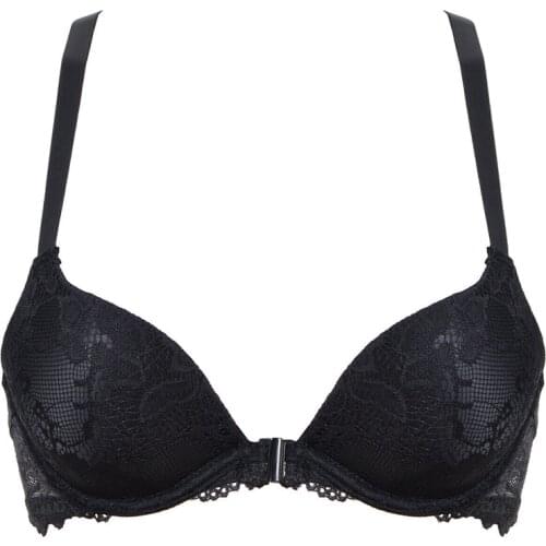 Hot Sales Plunge Women Bras Sexy Front Closure Thin Padded Push Up Lace Bralette Y-line Cropped Bra Lingerie For Female