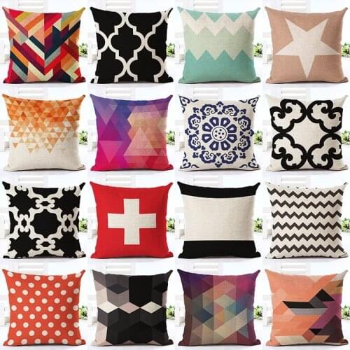 Nordic Style Geometry Pattern Printed Throw Pillow case Linen Cotton Cushion Cover Creative decoration for Sofa Car covers