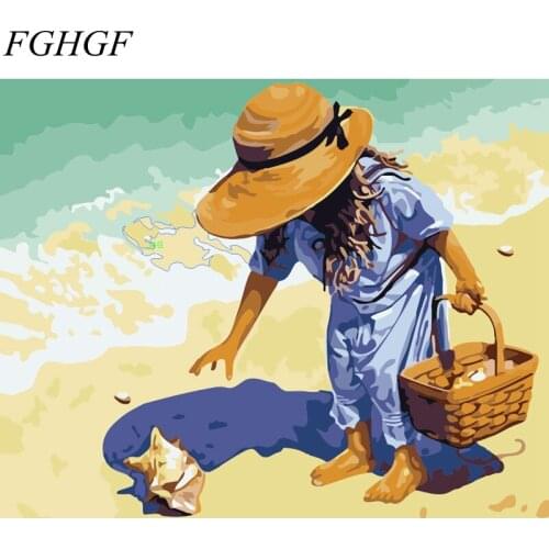 FGHGF Frameless Girl On Beach Painting Romantic Diy Painting By Numbers Kits Coloring Handpainted Unique Gift