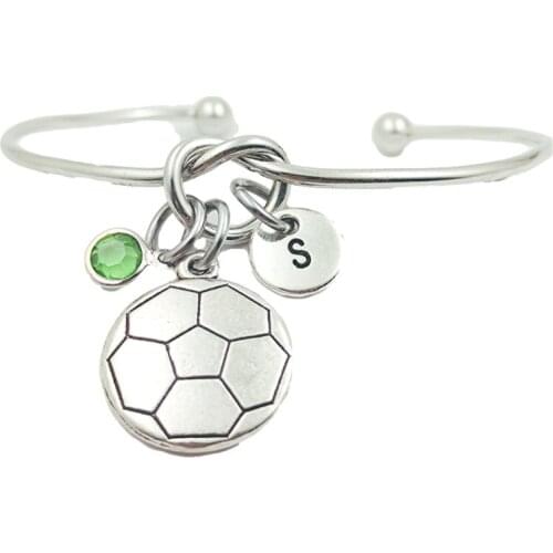 Soccer Creative Initial Letter Monogram Birthstone Adjustable Bracelet Fashion Jewelry Women Gift Accessories Pendant