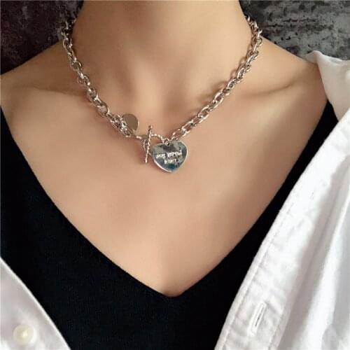 2019 Chunky Punk Hip Hop letter love Heart Choker Necklace Coin Silver color Link Chain pendant necklace accesory mujer Jewelry