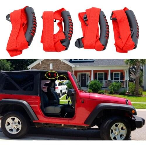 BLACK RED 2pcs Front Seat Headrest Grab Handle Roll Bar Mount Side Grab Kit Off Road Accessories For Jeep Wrangler JK