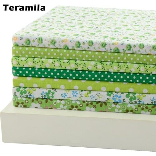 Teramila Flowers Dot Precut Bundle 7Pcs 100% Cotton Fabric Patchwork Tissue Green Home Decoration Scrapbooking Quilting Art Work