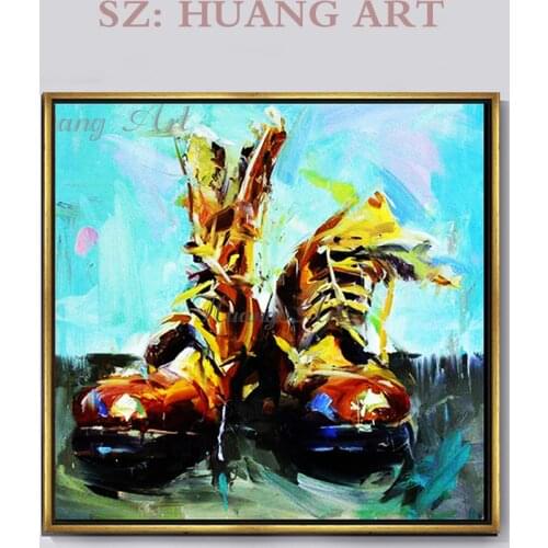 Still life pure hand oil painting sneakers military boots clown shoes abstract impressionist painting front hall hanging hall