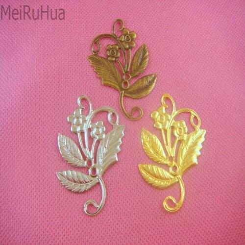 20 pieces/lot 37x5.0cm Metal Branch With holes Filigree Flowers Slice Charms Setting Jewelry DIY Components
