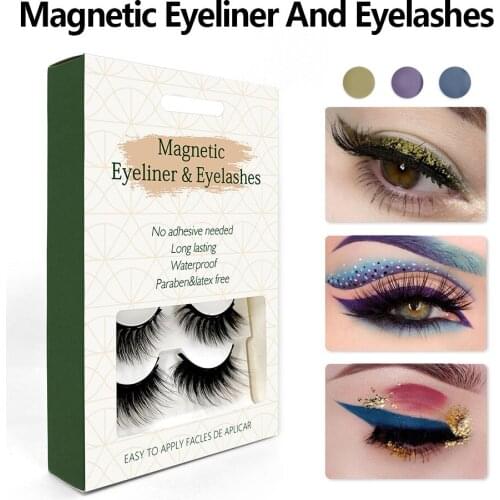 Multicolor Magnetic Eyeliner Magnetic False Eyelashes Set Handmade No Glue Hypoallergenic Lashes Magnetic Matte Color Eyeliner