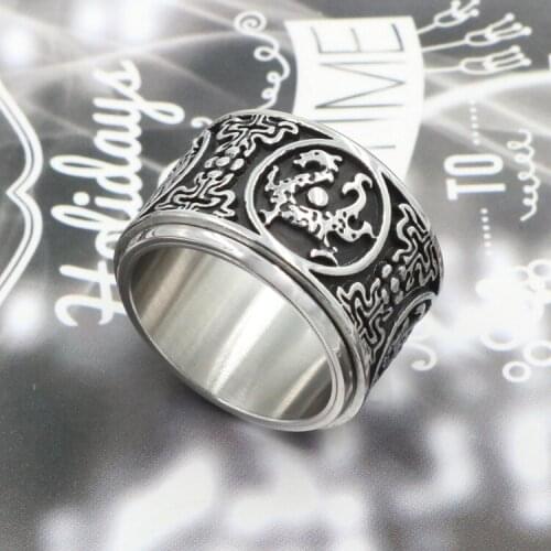 God beast titanium steel ring retro is a European and American mens green dragon ring free shipping