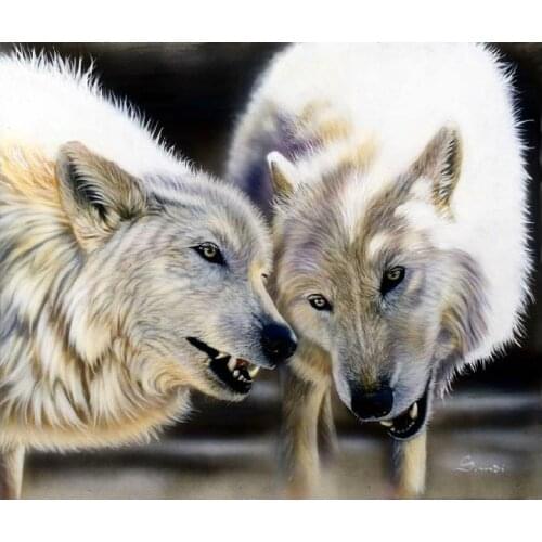 Top Quality popular 100% accurate print on fabric cross stitch kit arctic wolf mate wolves HAE-DW494
