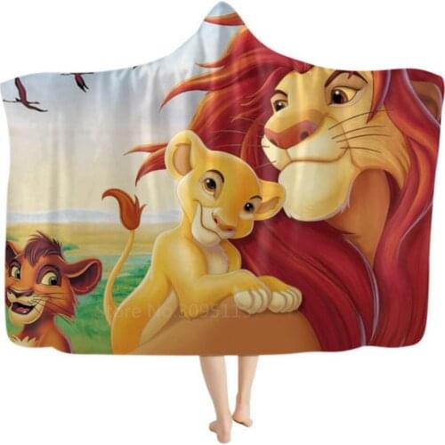 Disney Cartoon Lion King Simba Pattern Hooded Cape Magic Hat Blanket Children Nap Blanket Children Sofa Bed Linen Home Textile