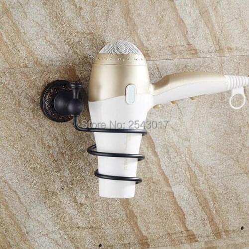Bathroom Hardware Hair Dryer Rack Wall Mounted Copper Brass Storage Holder Black Carving Hair Dryer Storage ZR2529