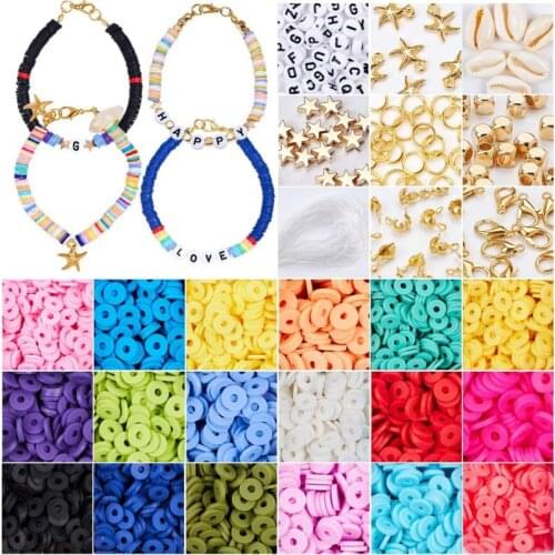 4800Pcs 6mm Flat Round Polymer Clay Discs Loose Spacer Beads for DIY Handmade Jewelry Making Bohemian Bracelet Set