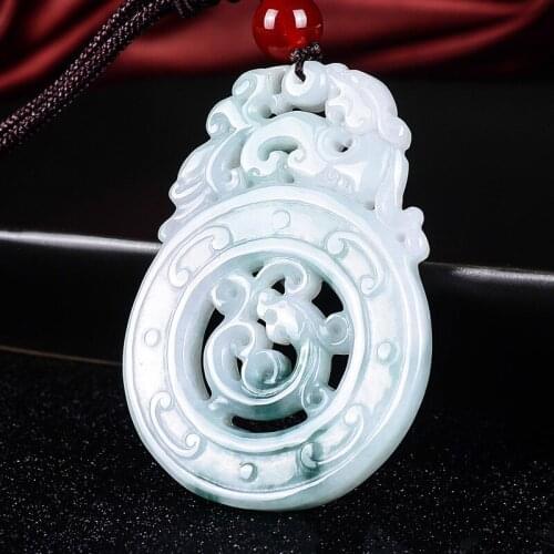 Genuine Burmese Jadeite Hand Carved Dragon Pendant Men Womens Amulet Necklace Zodiac Dragon green Jade Pendant Jewelry Dropship