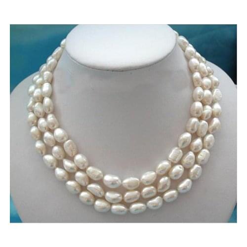 Stunning Real Pearl Jewellery, 3 Rows AA 10-13mm Huge Baroque White Freshwater Pearls Necklace,New Free Shipping