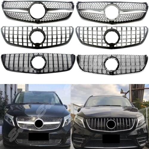 Front Racing Billet Bumper Grille Upper Center Facelift Grill For Mercedez-Benz W447 2015 2016 2017 2018 Diamond Black Silver