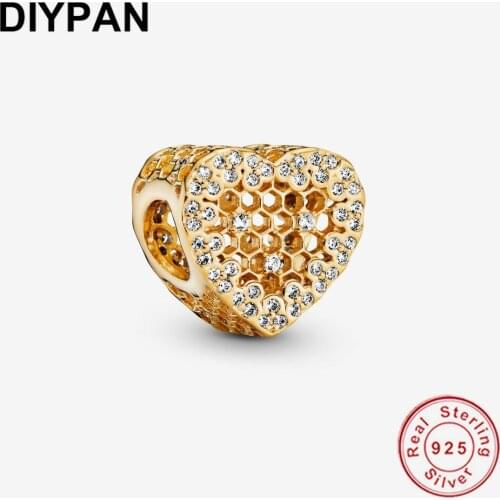 Fit Pandora Original Bracelet Charm 925 Sterling Silver Heart Honeycomb Lace Charm Pendant Bangle DIY Jewelry Berloque
