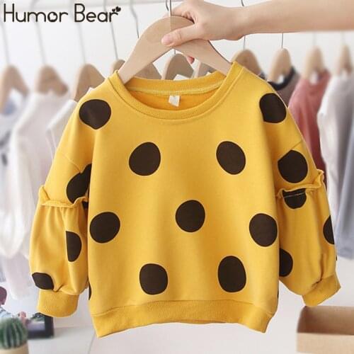 Humor Bear Girl Sweatshirt Spring Autumn Ploka Dot Printed Cotton Long Sleeve T-shirt Toddler Children Casual Top