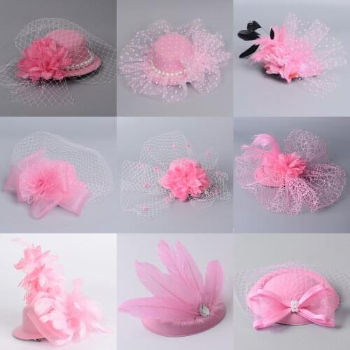 9design Lady Pink Pillbox Hat Veil Lace Beads Flower Burlesque Millinery Party Fascinator Hair Piece Clip Accessory