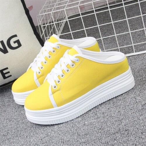 2021 Summer New Platform Wedges Sneakers Women Canvas Casual Shoes Woman Breathable Sneakers Open Heel Backless Loafers Slippers