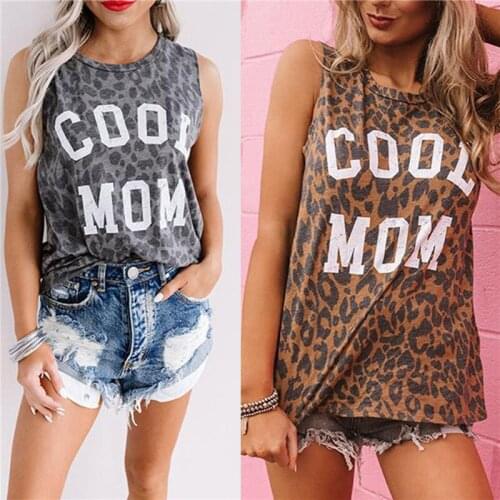 Women Fashion Leopard Letter Print Tank Tops Summer Casual Loose Camisole Sleeveless Tops For Shopping Daily Wear Streetwear