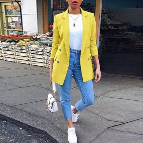 2021 fashion lapel cardigan mid-length solid color temperament suit jacket women