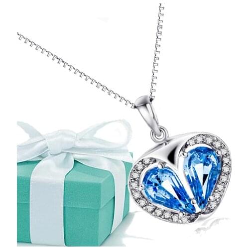 1 pc Pure 925 Sterling Silver Crystal Rhinestone Necklace Pendant For Christmas Gift, 2 Colors Bijoux Colier Femme White Top T