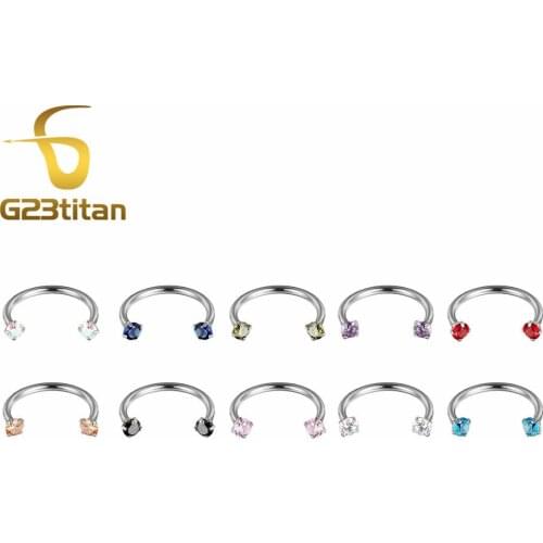 G23titan 10 Colors Zircon Horseshoe Piercing Womens Mens Nose Septum Ring Lip Nipple Eyebrow Rings Lobe Hoops Cartilage Earrings
