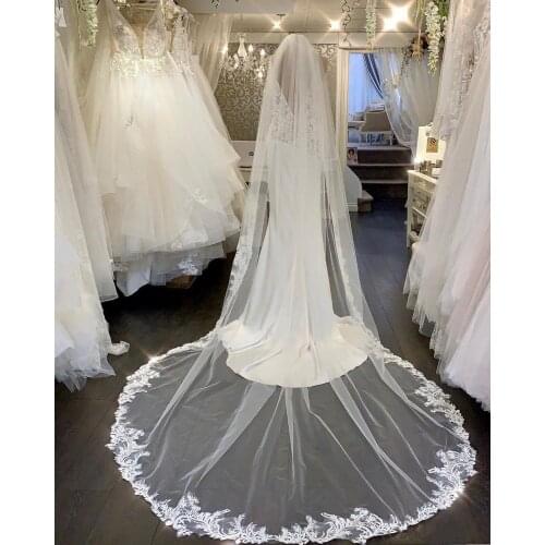 2019 Cathedral Wedding Veils with Comb 3 Meters One Layer Bridal Veil Lace Applique Cathedral Length Custom Made