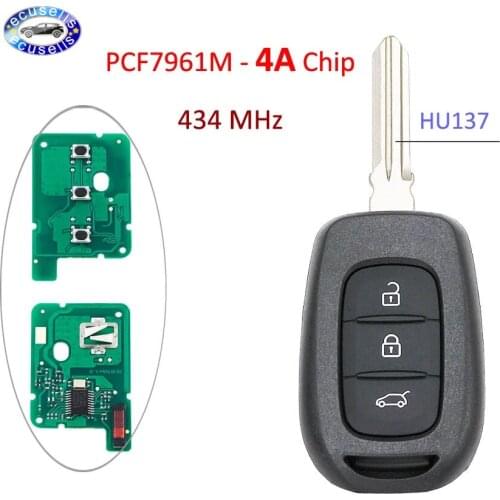 3 Button Remote key Fob 434MHZ with 4A PCF7961M chip for Renault Duster Dokker Trafic Master HU137 Blade
