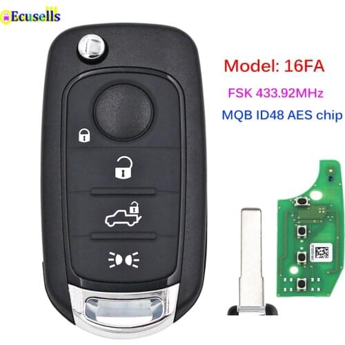 4 Buttons Remote Car Key Fob FSK 433.92Mhz MQB Megamos AES ID48 Chip for Fiat 500X Egea Tipo 2016 2017 2018 SIP22 Model 16FA